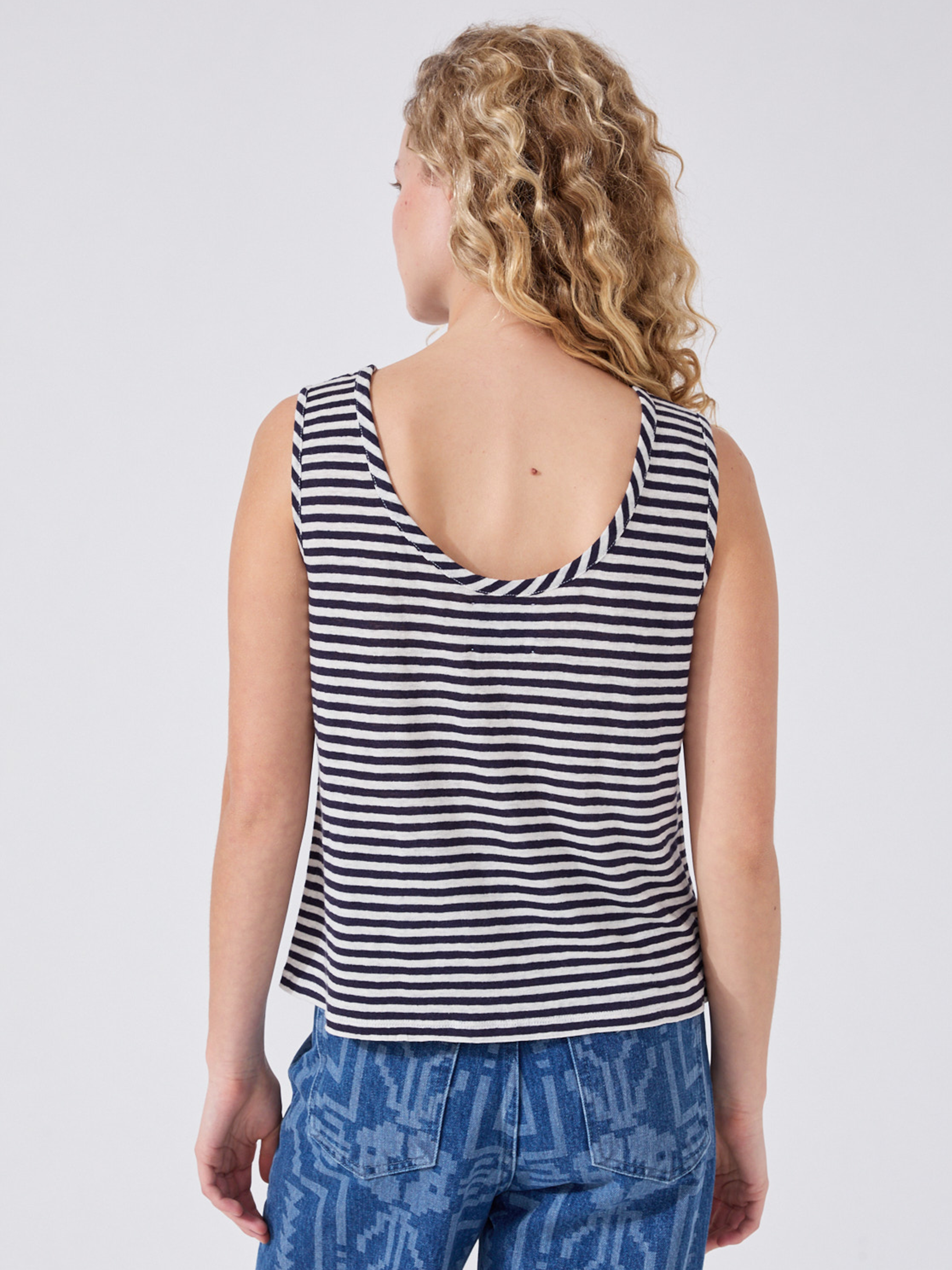 Linen Vest Navy Stripe