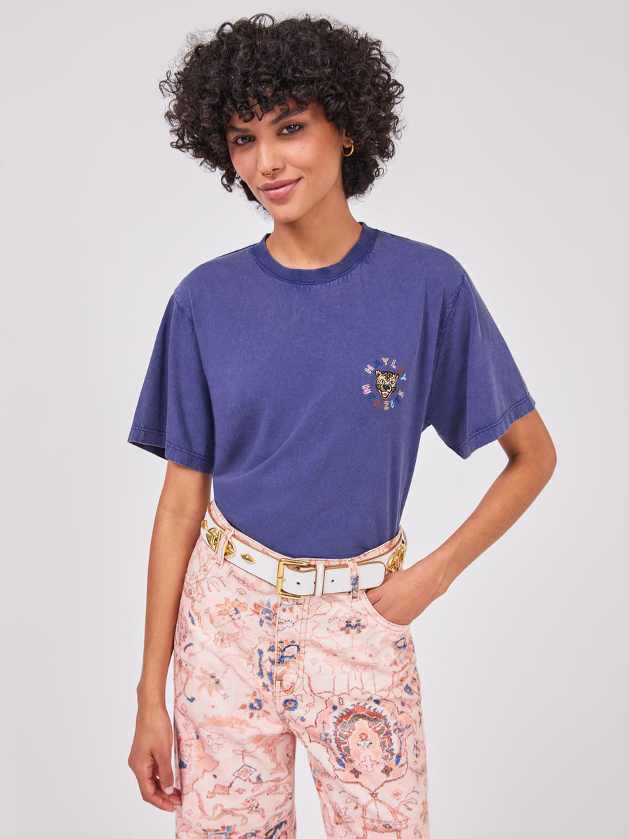 Leopard Logo T Shirt Navy