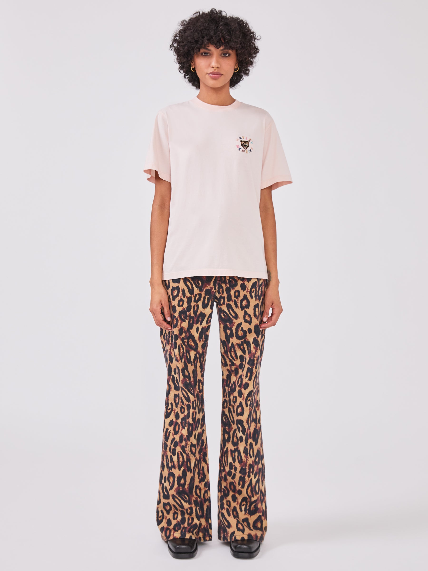 Leopard Logo T Shirt  Peach