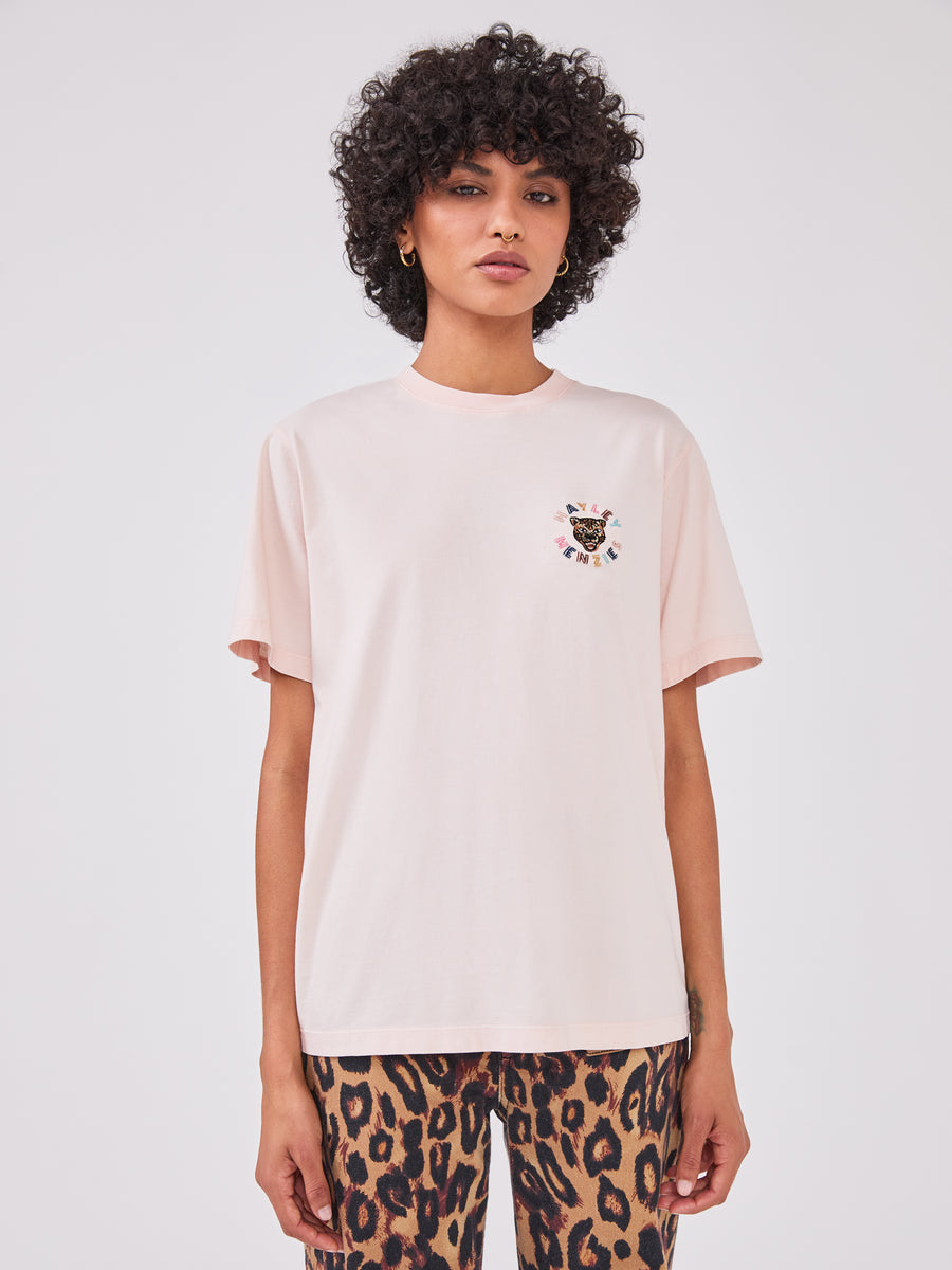 Leopard Logo T Shirt  Peach