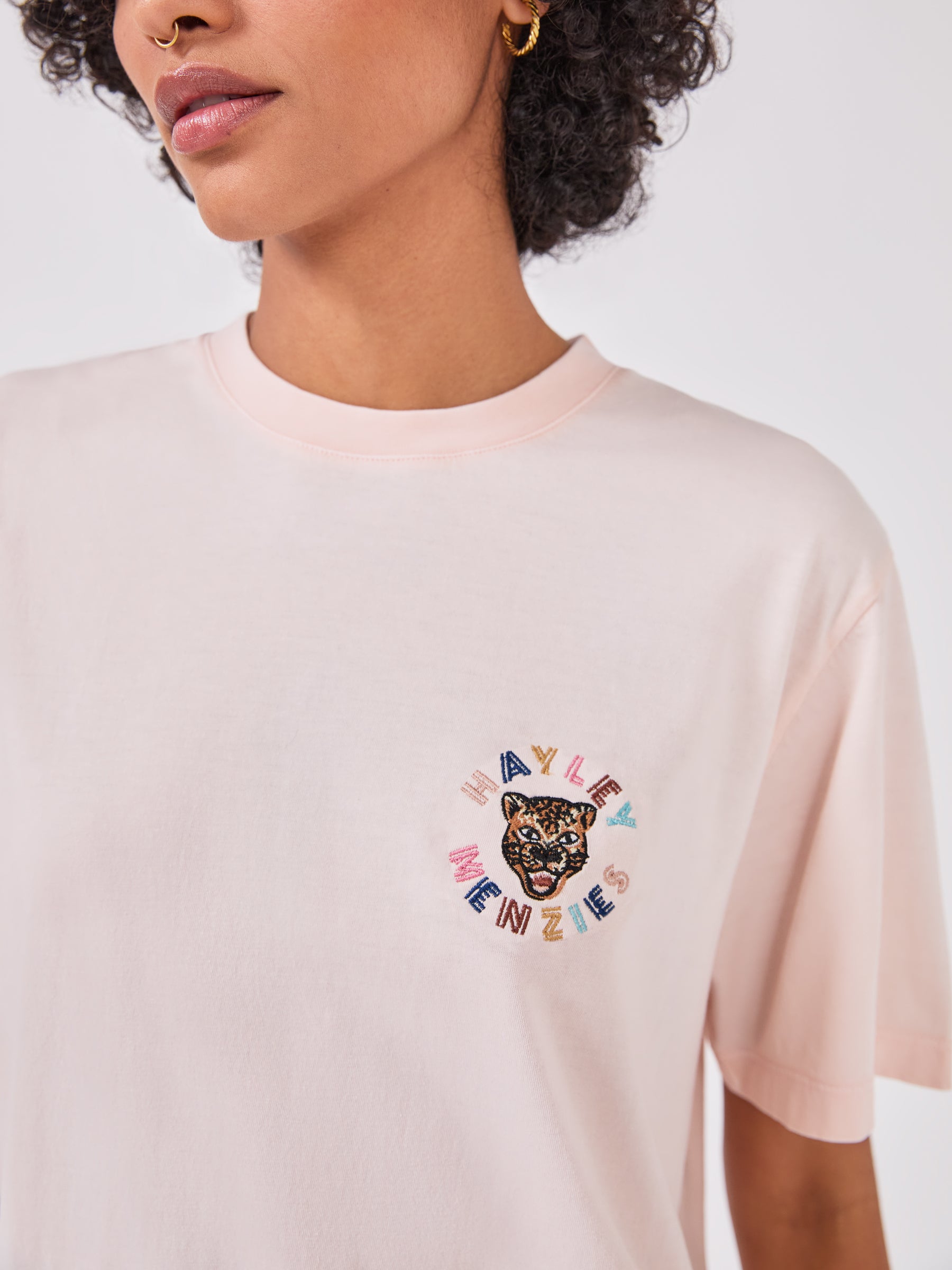 Leopard Logo T Shirt  Peach