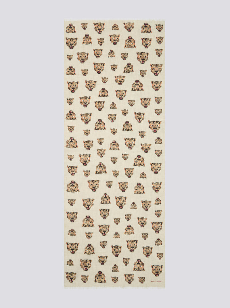Leopard Logo Cashmere Wool Scarf