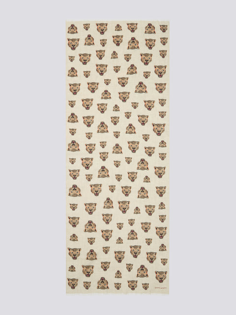 Leopard Logo Cashmere Wool Scarf