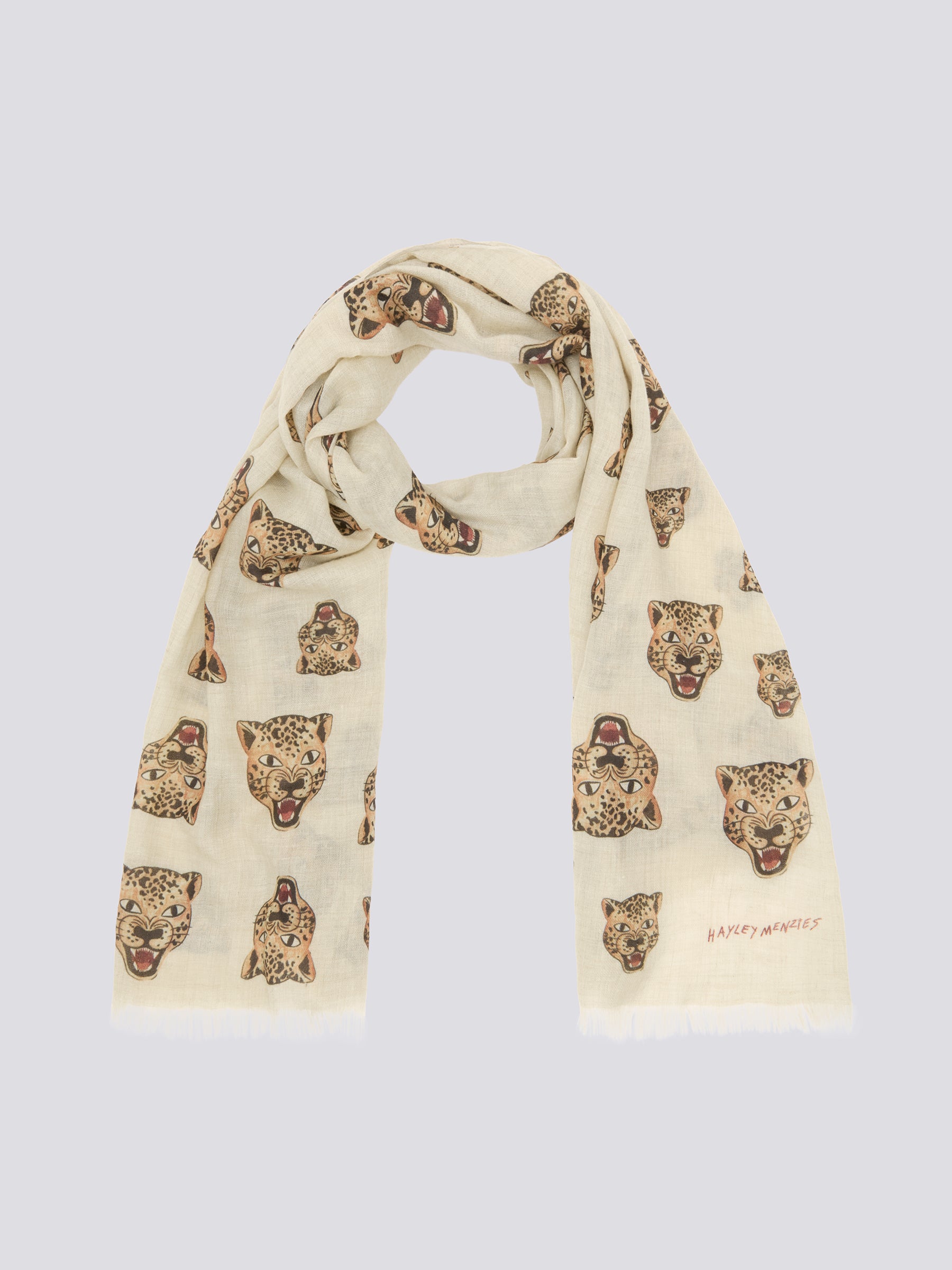 Leopard Logo Cashmere Wool Scarf
