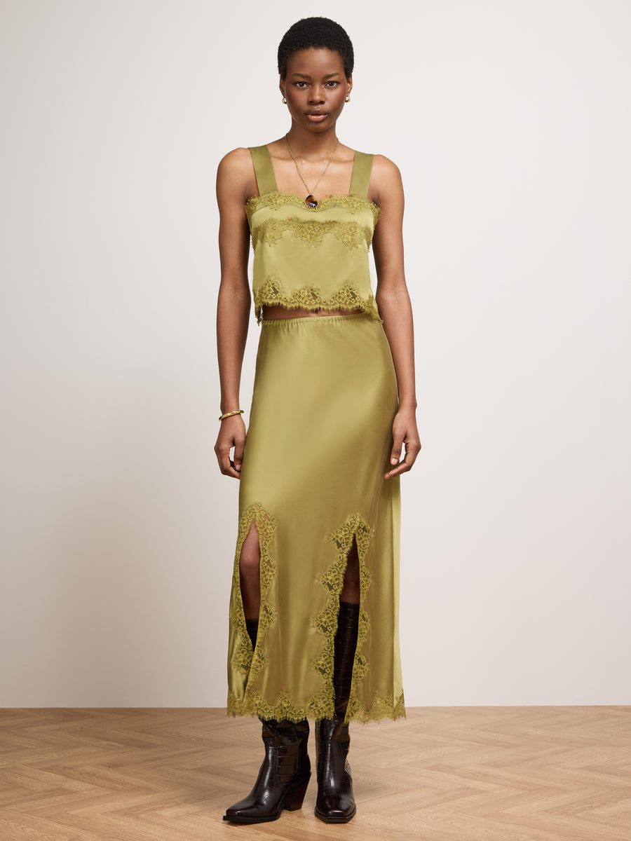 Liv Silk Skirt Green