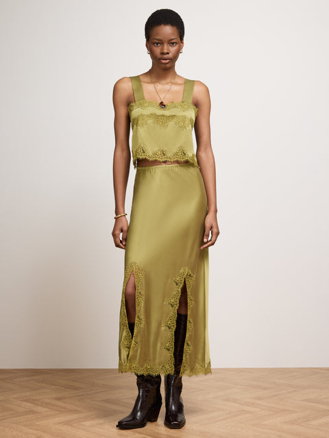 Liv Silk Skirt Green