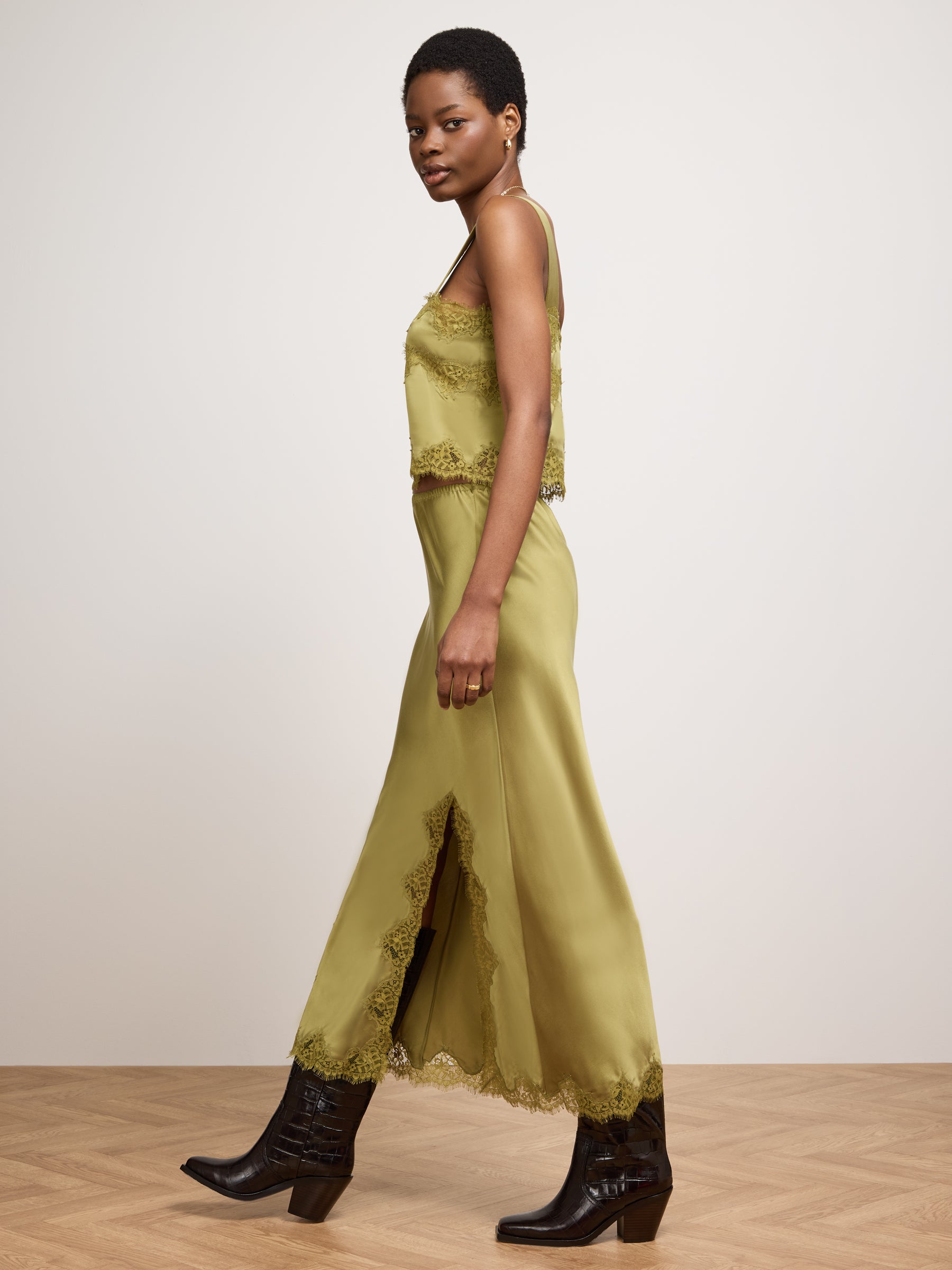 Liv Silk Skirt Green
