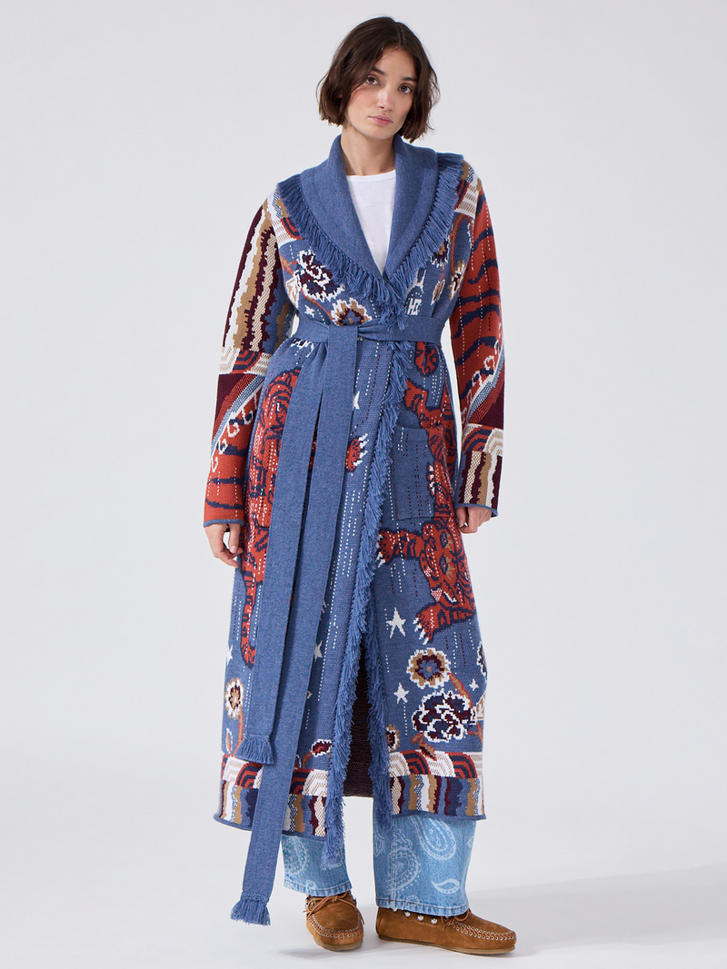 Tibetan Tiger Merino Duster Blue