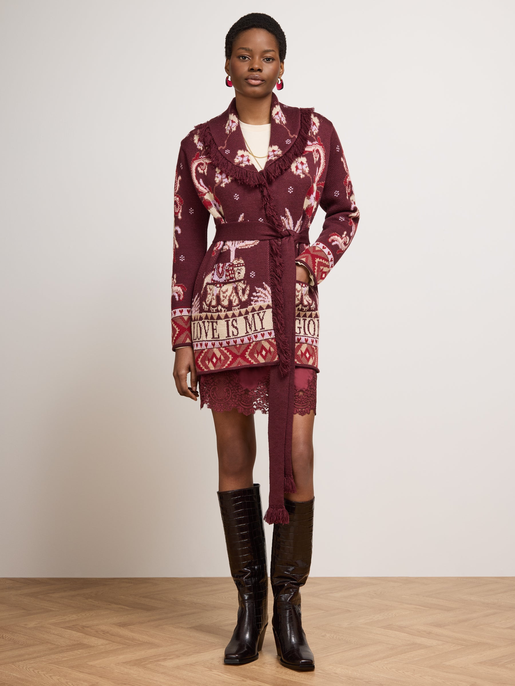Nandita Merino Cardigan Burgundy