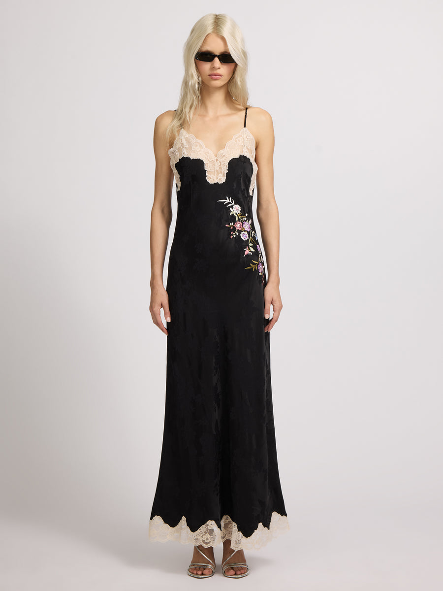 Olsen Satin Slip Dress Black