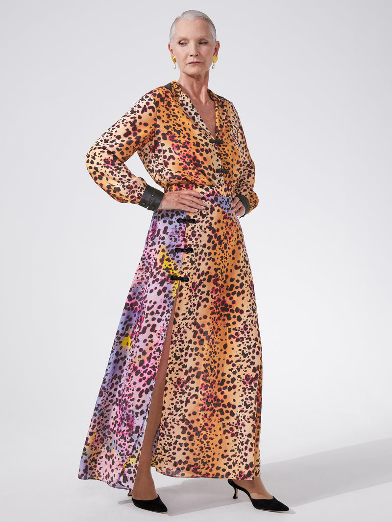 Hypnotic/Natural Cheetah Paneled Silk Maxi Skirt