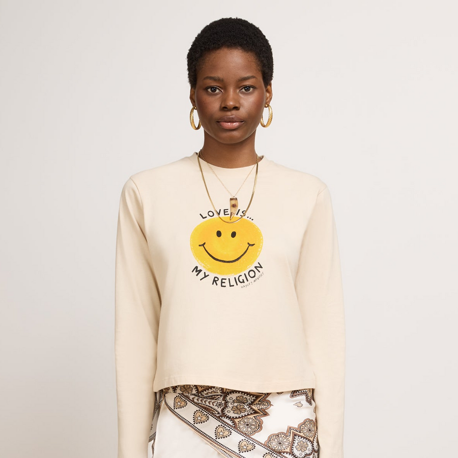 Smiley Love Long Sleeve T-Shirt Ecru