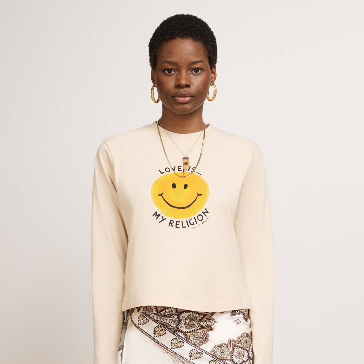 Smiley Love Long Sleeve T-Shirt Ecru