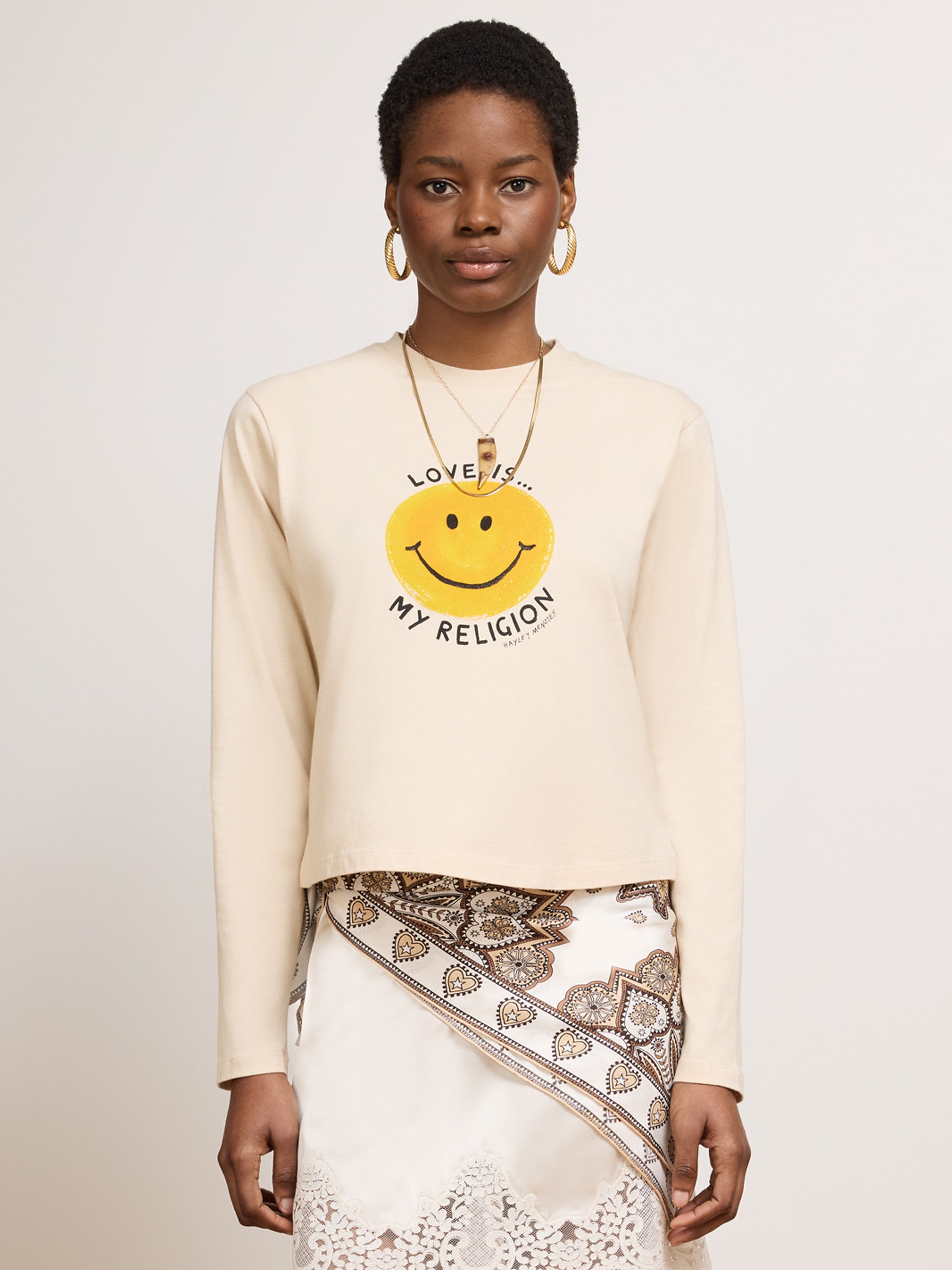 Smiley Love Long Sleeve T-Shirt Ecru
