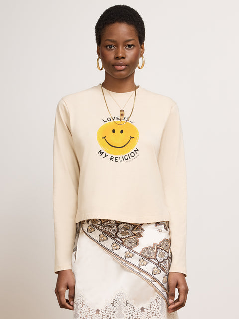 Smiley Love Long Sleeve T-Shirt Ecru