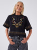Maya Embroidered Cropped T-Shirt Black