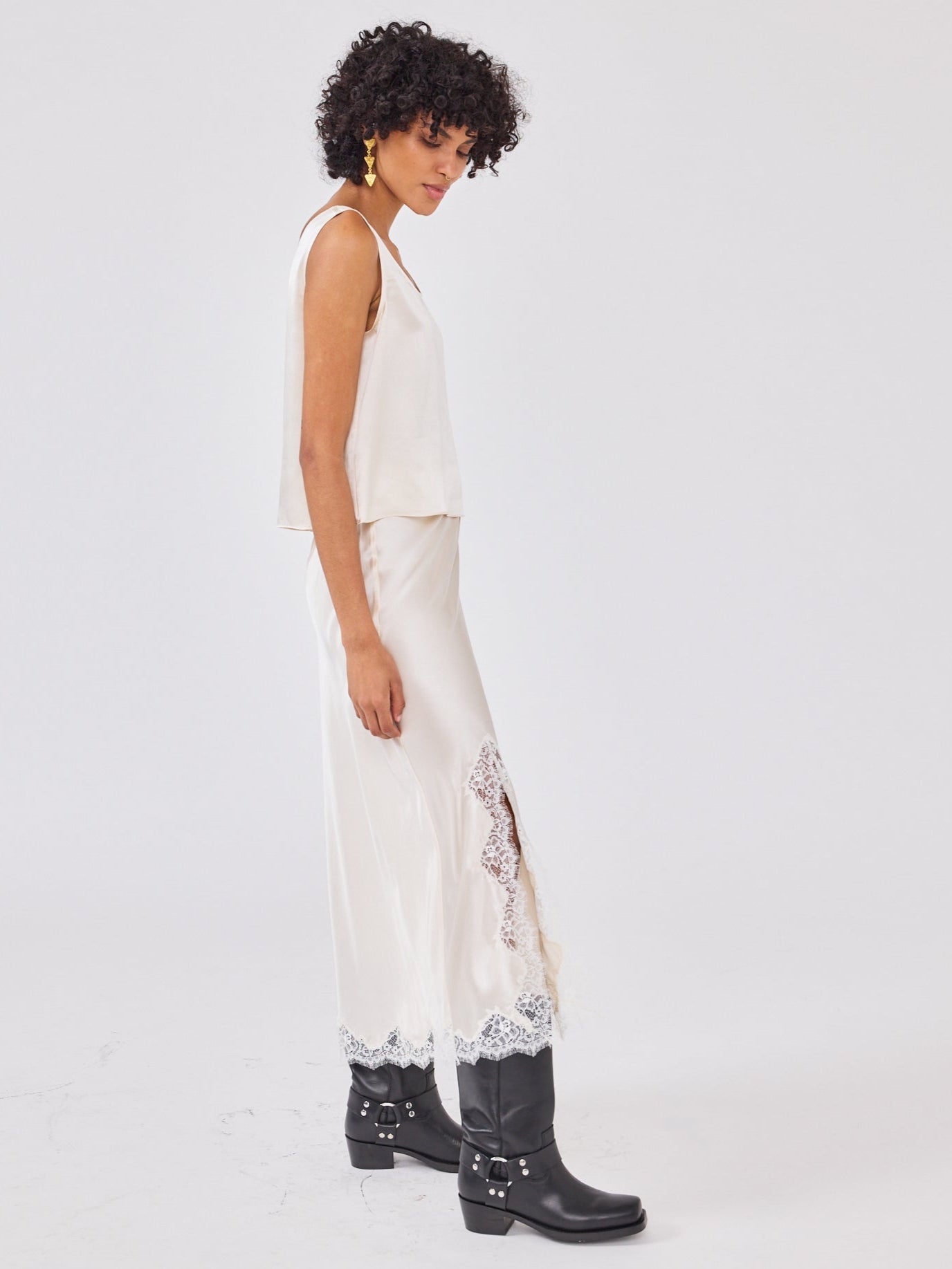 Liv Silk Skirt Oyster