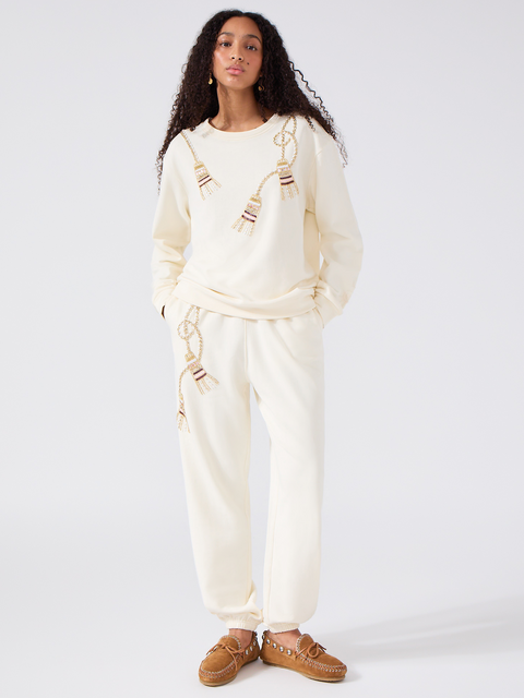 Tassel Embellished Joggers Cream