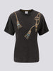 Tassel Beaded T-Shirt Acid Wash Grey