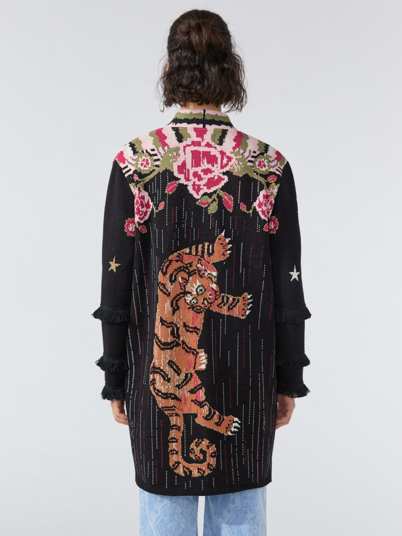 Tibetan Tiger Cotton Jacquard Cardigan Black