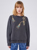 Tassel Beaded Sweatshirt Acid Wash Grey