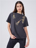 Tassel Beaded T-Shirt Acid Wash Grey