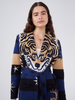 Tiger Stripe Cotton Jacquard Short Cardigan Navy