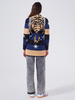 Tiger Stripe Cotton Jacquard Short Cardigan Navy