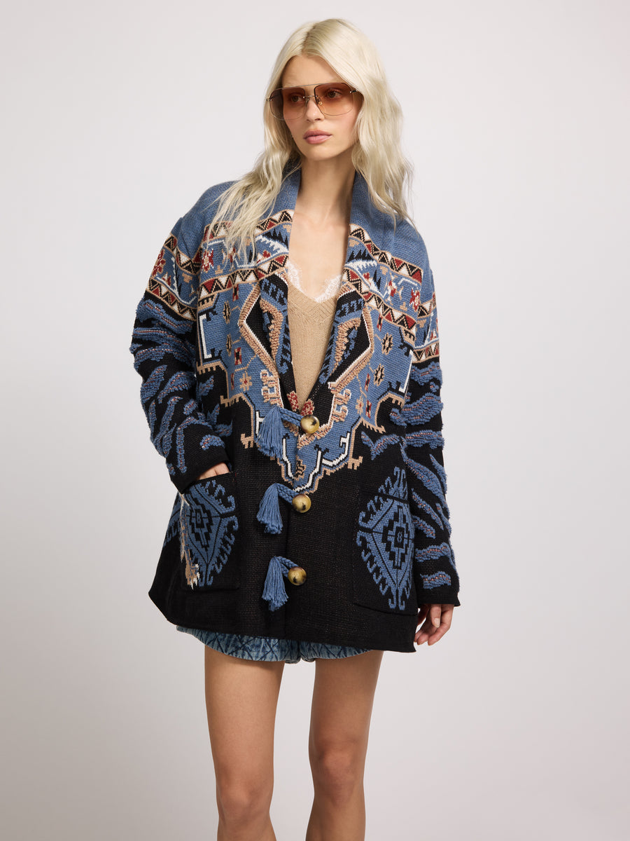 Tiger Loom Cardigan Blue
