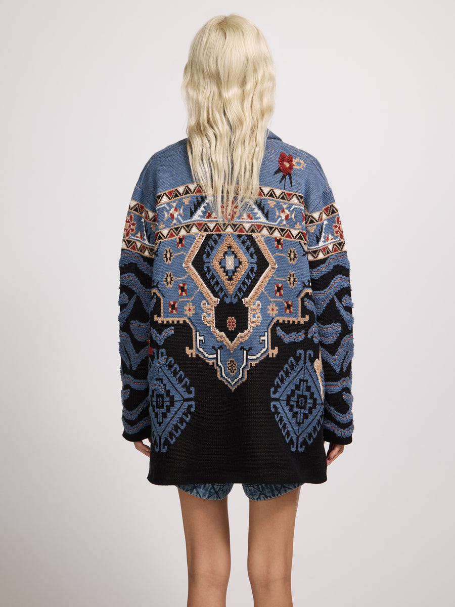 Tiger Loom Cardigan Blue