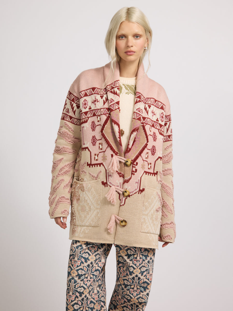 Tiger Loom Cardigan Pink