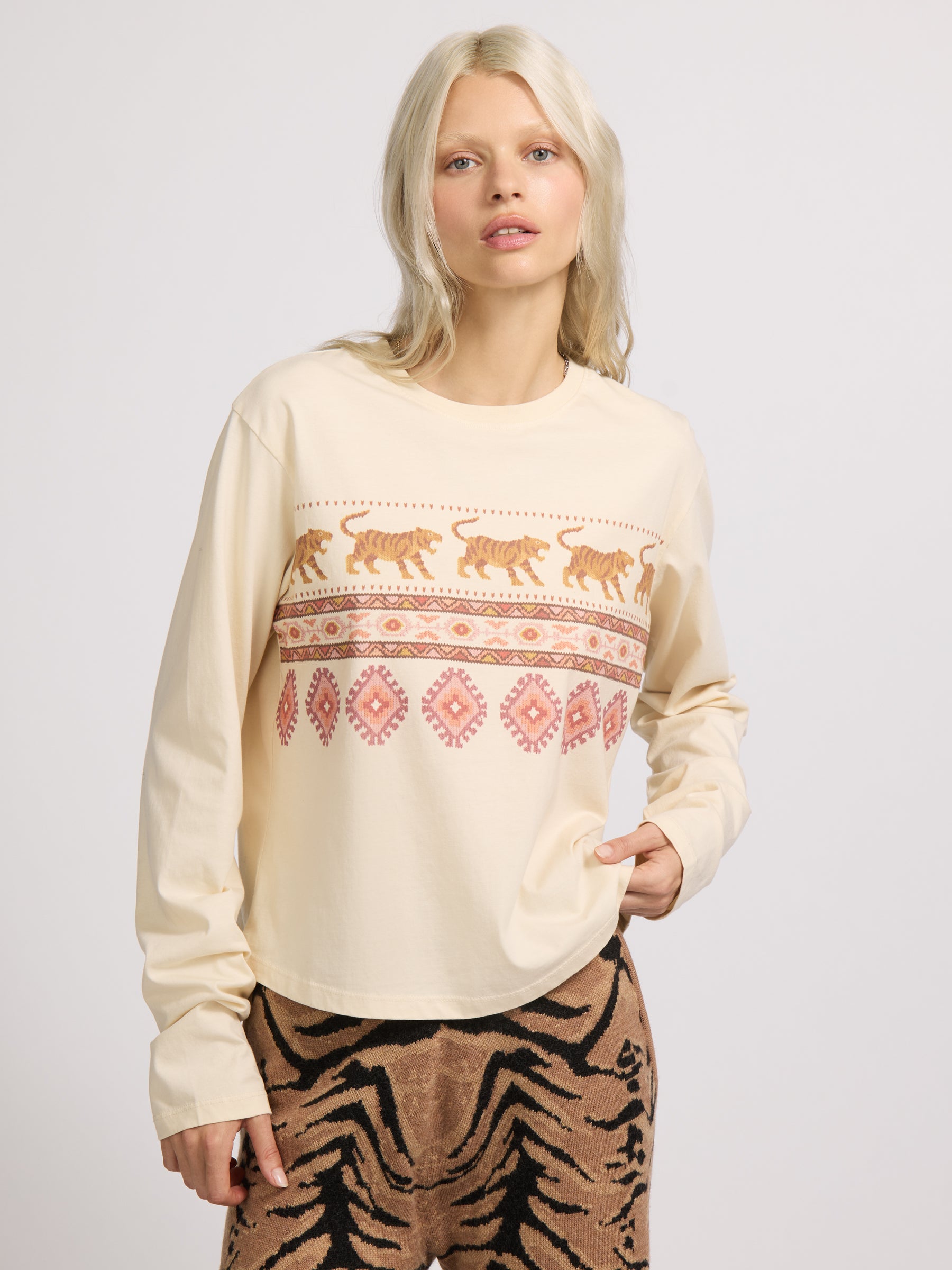 Tiger Loom Long Sleeve Tee Cream