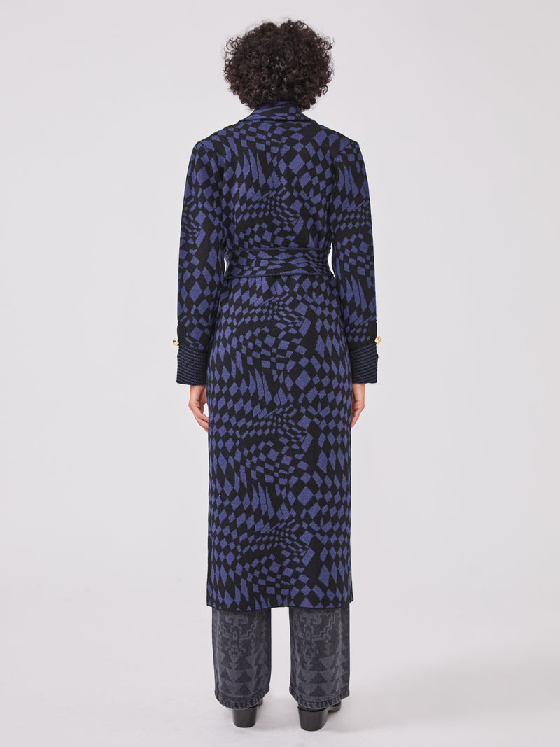 Abstract Check Hari Merino Jacquard Smoking Robe