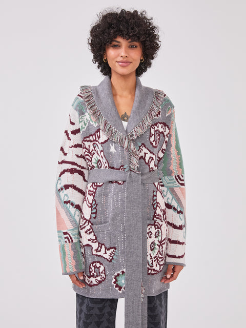 Tibetan Tiger Merino Cardigan Grey