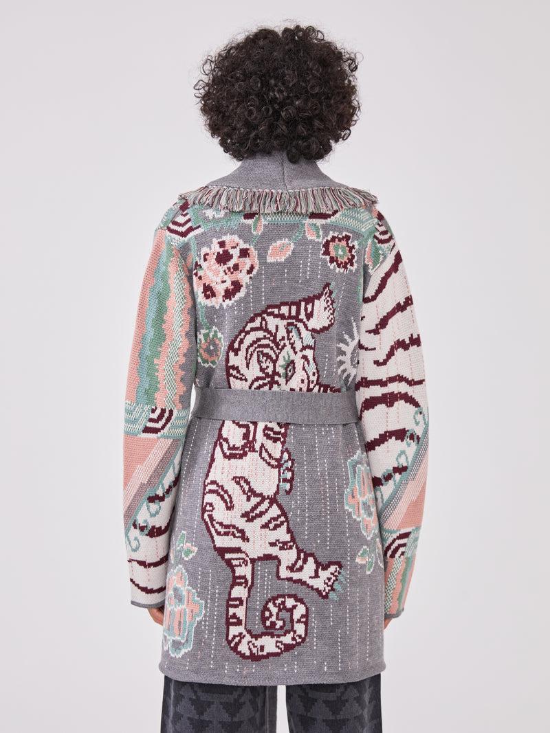 Tibetan Tiger Merino Cardigan Grey