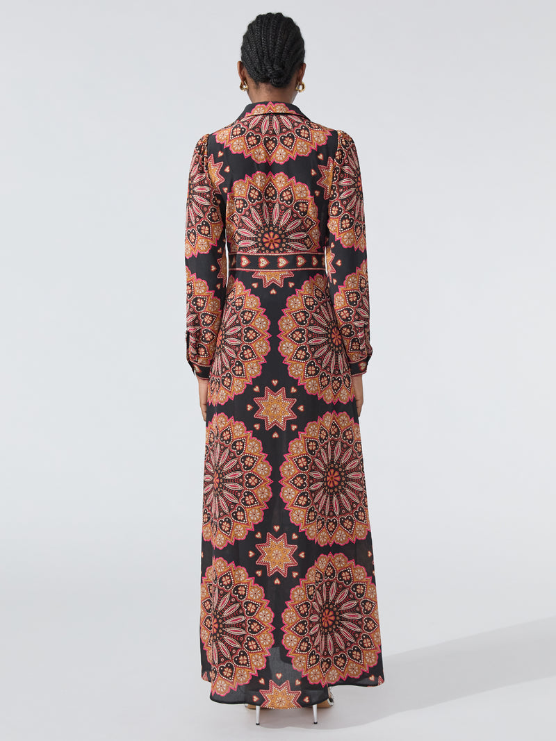 Dalton Silk Maxi Shirt Dress Black