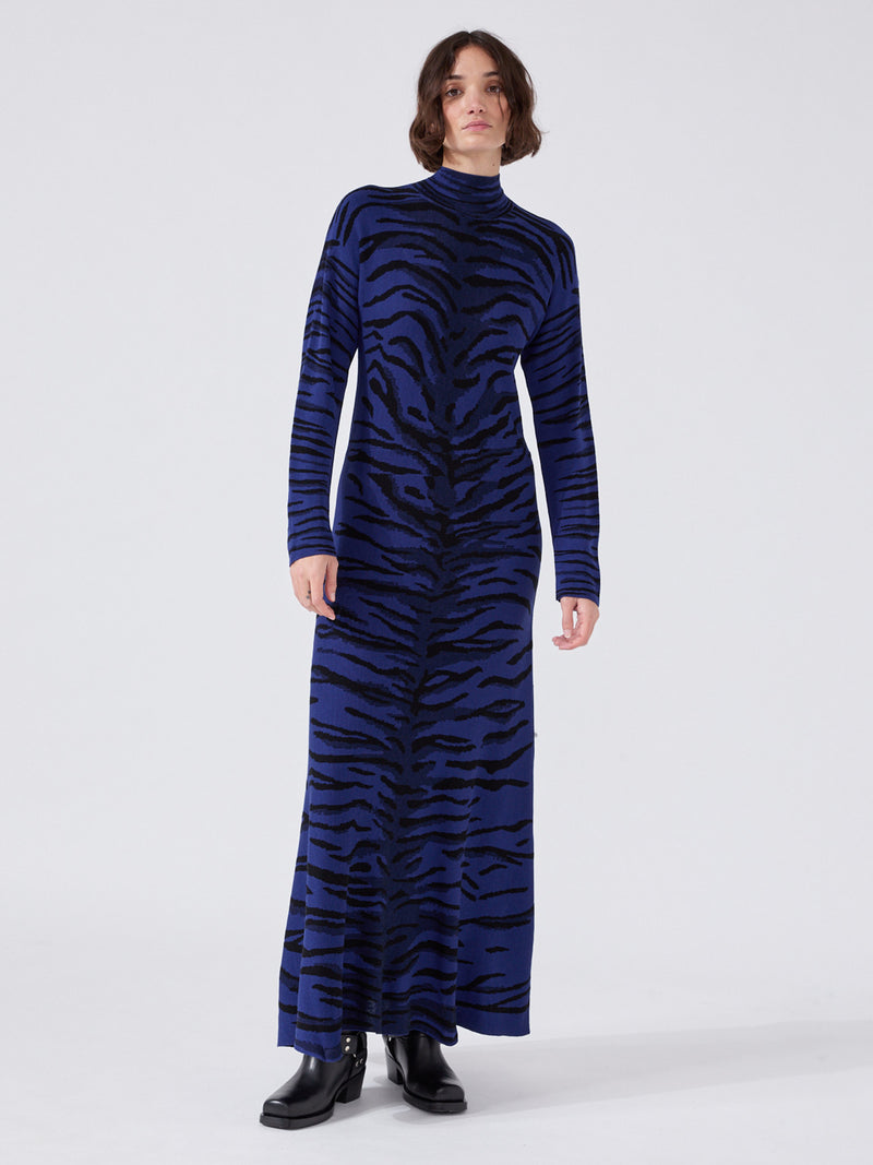 Debbie Silk Blend Knitted Dress Blue