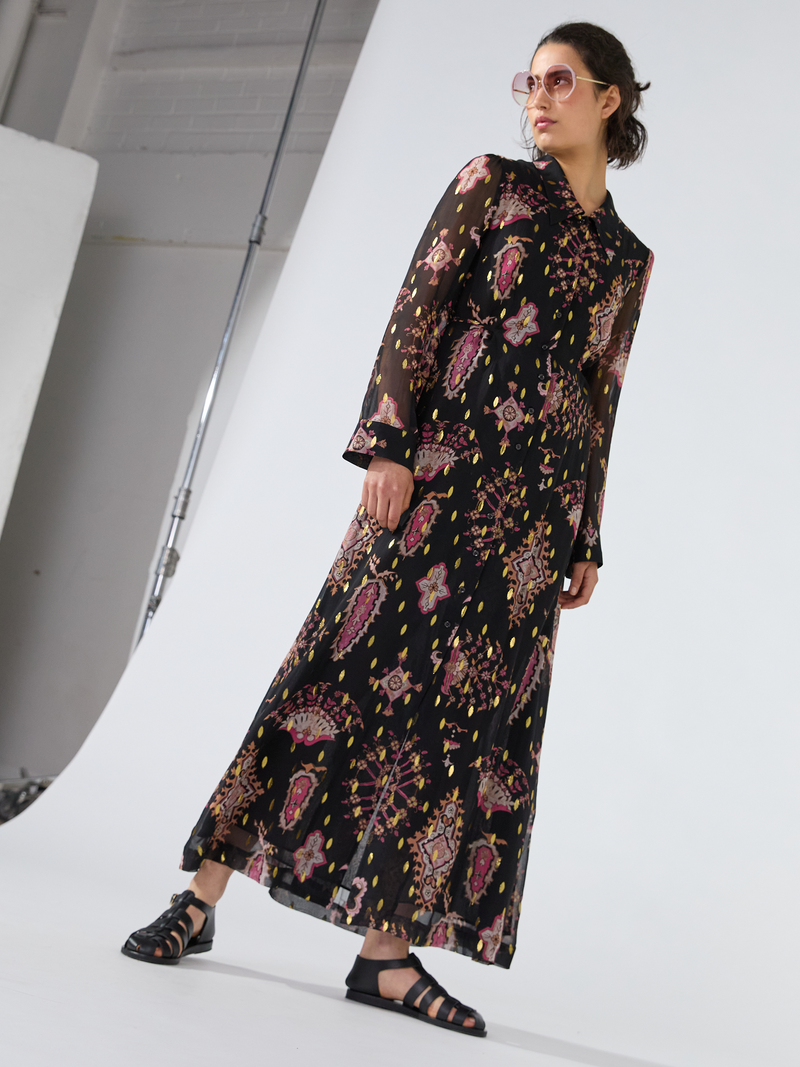 Dylan Lurex Maxi Shirt Dress Black