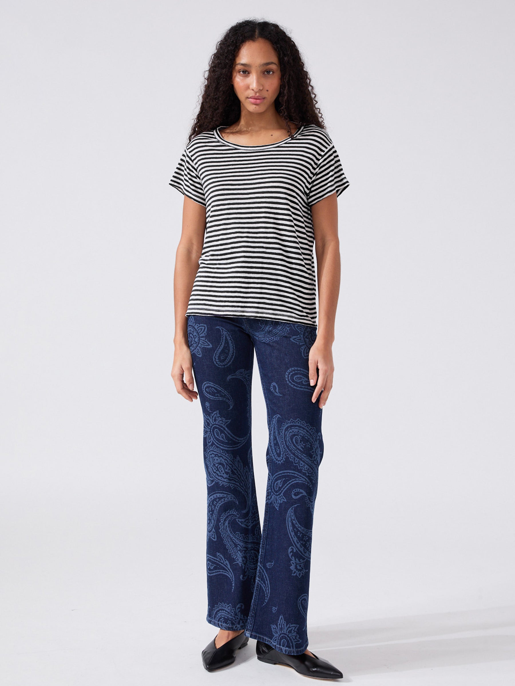 Linen T-Shirt Black and White Stripe