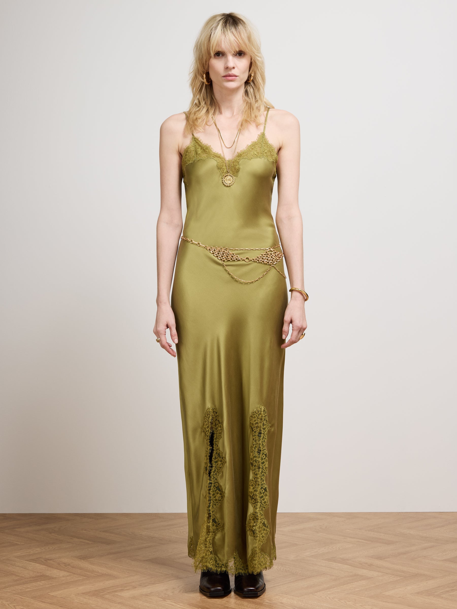 Florence Silk Slip Dress Green