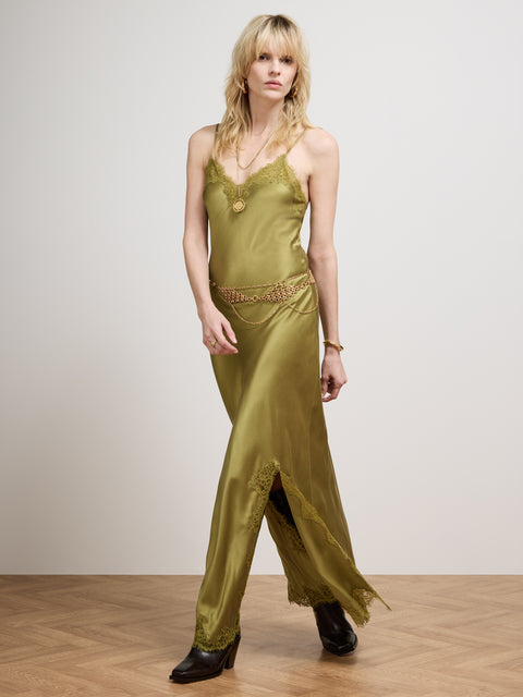 Florence Silk Slip Dress Green