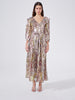 Hypnotic Cheetah V Neck Frill Silk Lurex Jacquard Maxi Dress