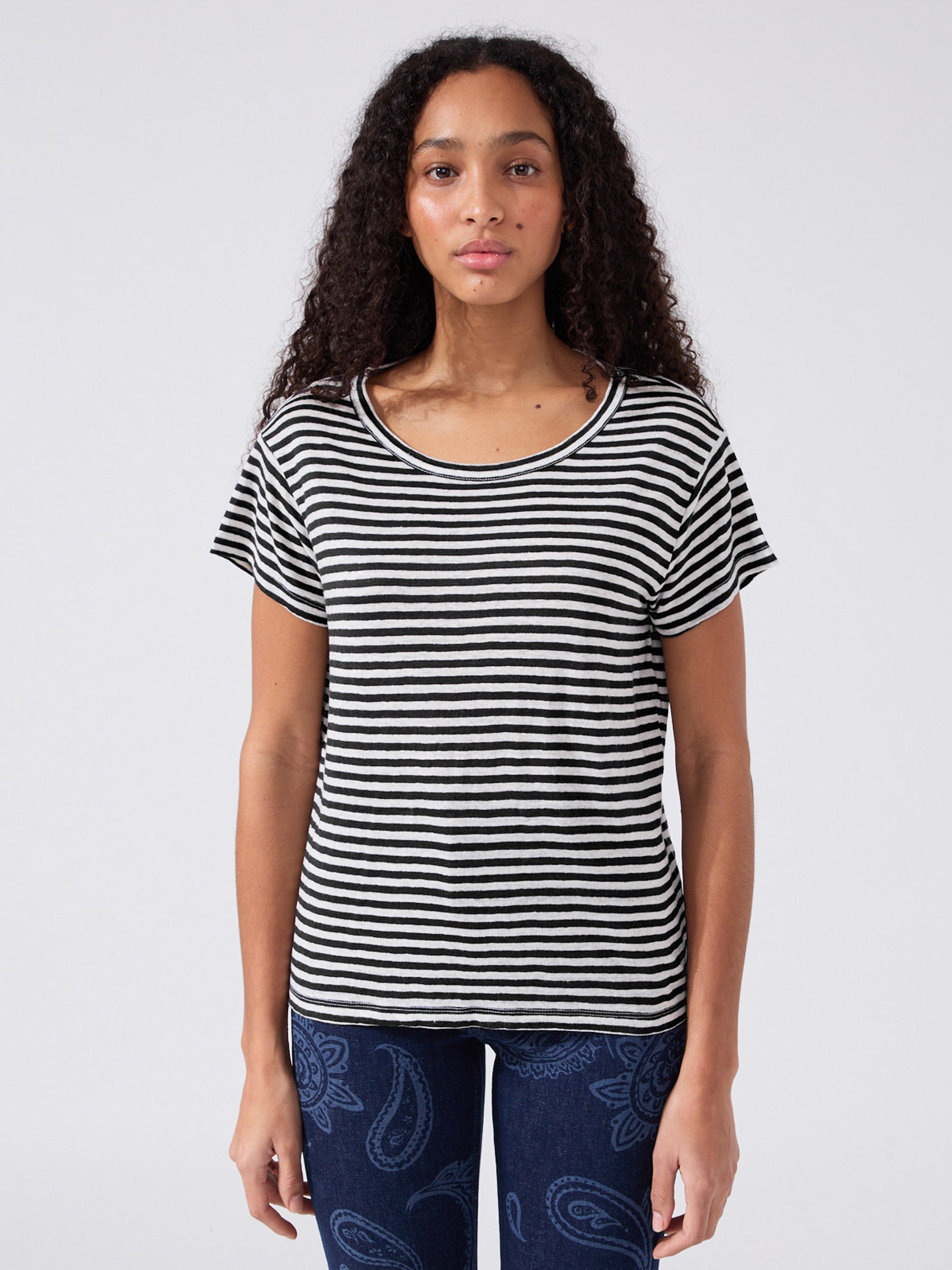 Linen T-Shirt Black and White Stripe