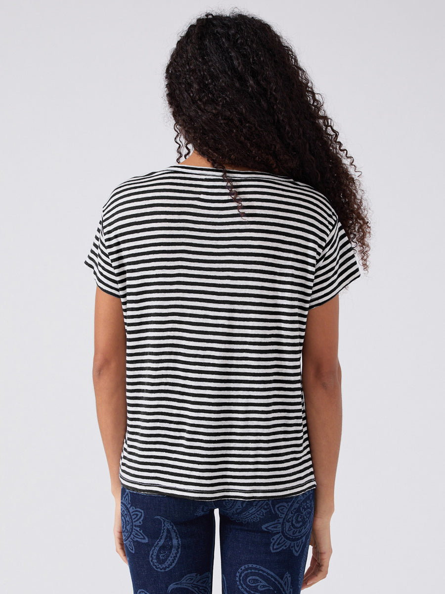 Linen T-Shirt Black and White Stripe