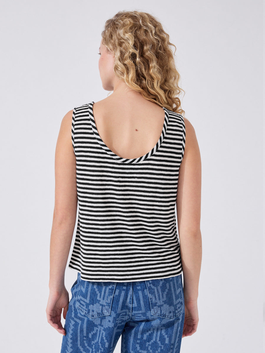 Linen Vest Black and White Stripe