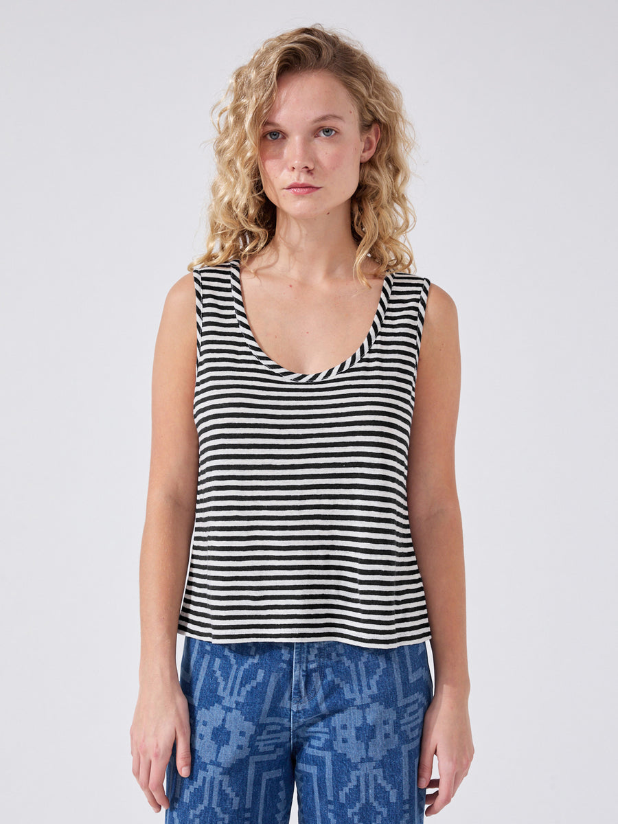 Linen Vest Black and White Stripe