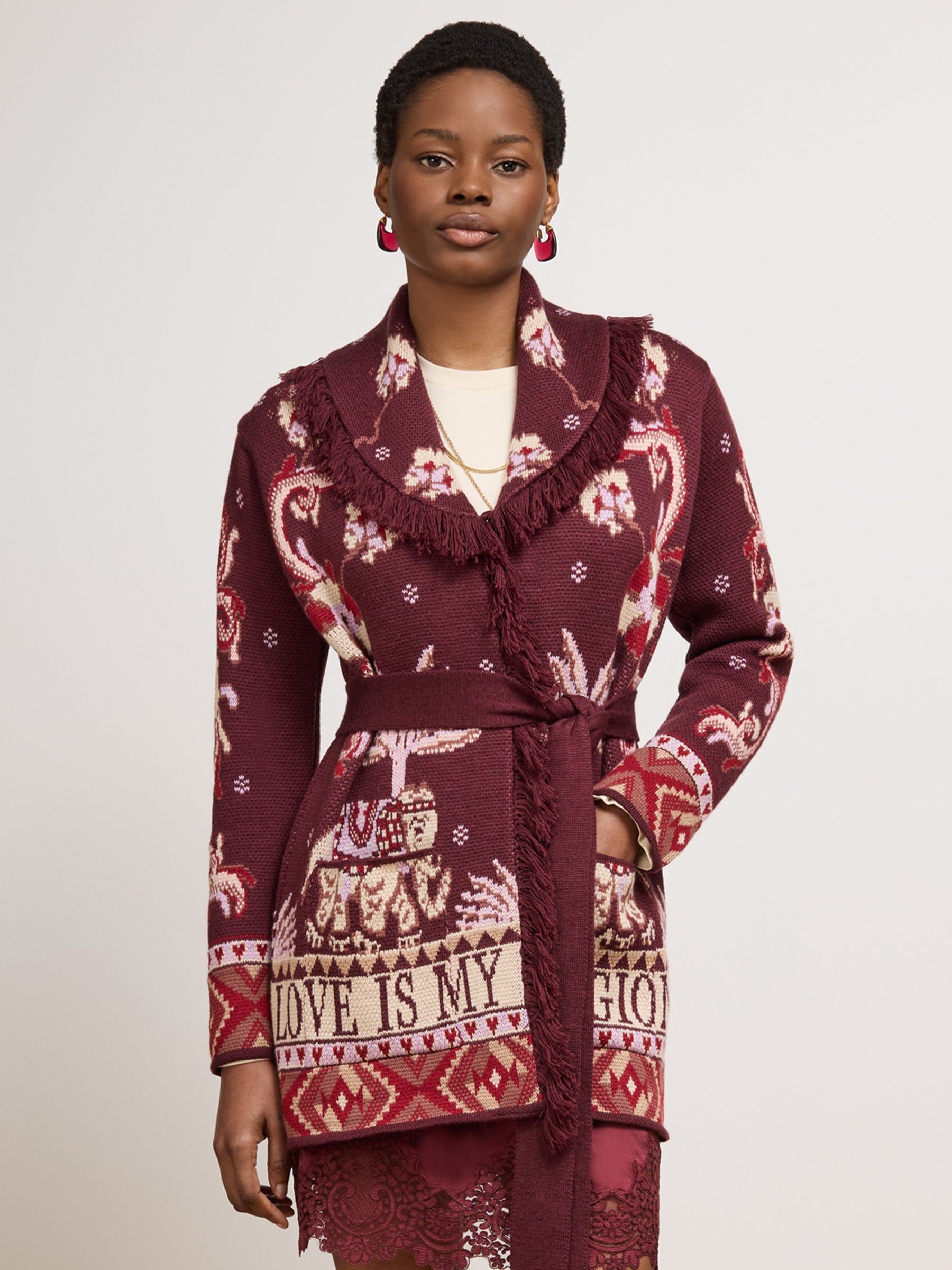 Nandita Merino Cardigan Burgundy