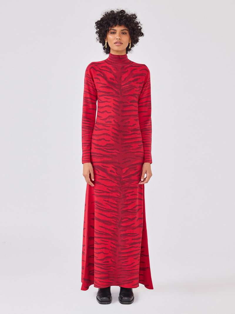 Debbie Silk Blend Knitted Dress Red