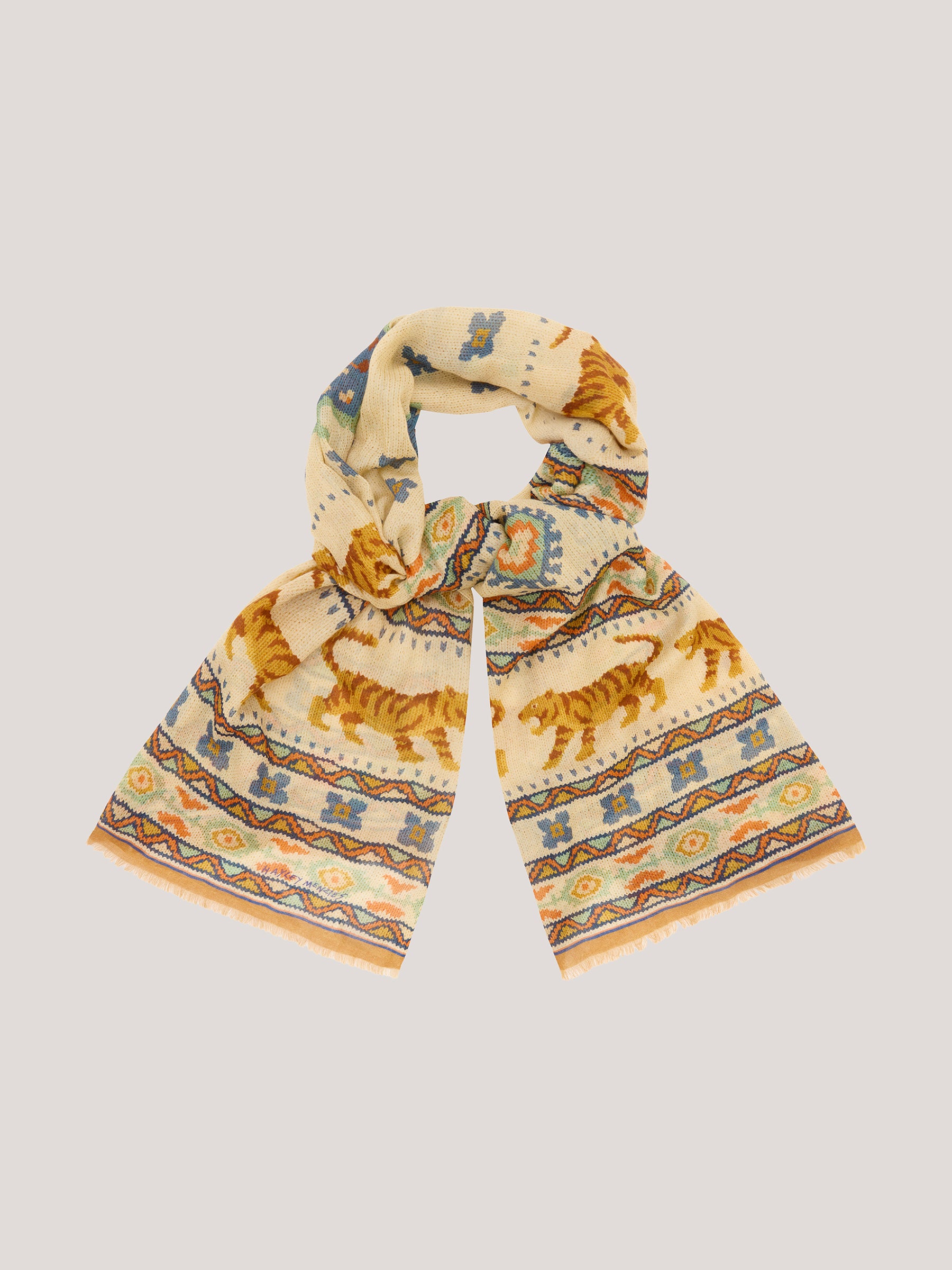 Tiger Loom Wool/ Cashmere Scarf Cream
