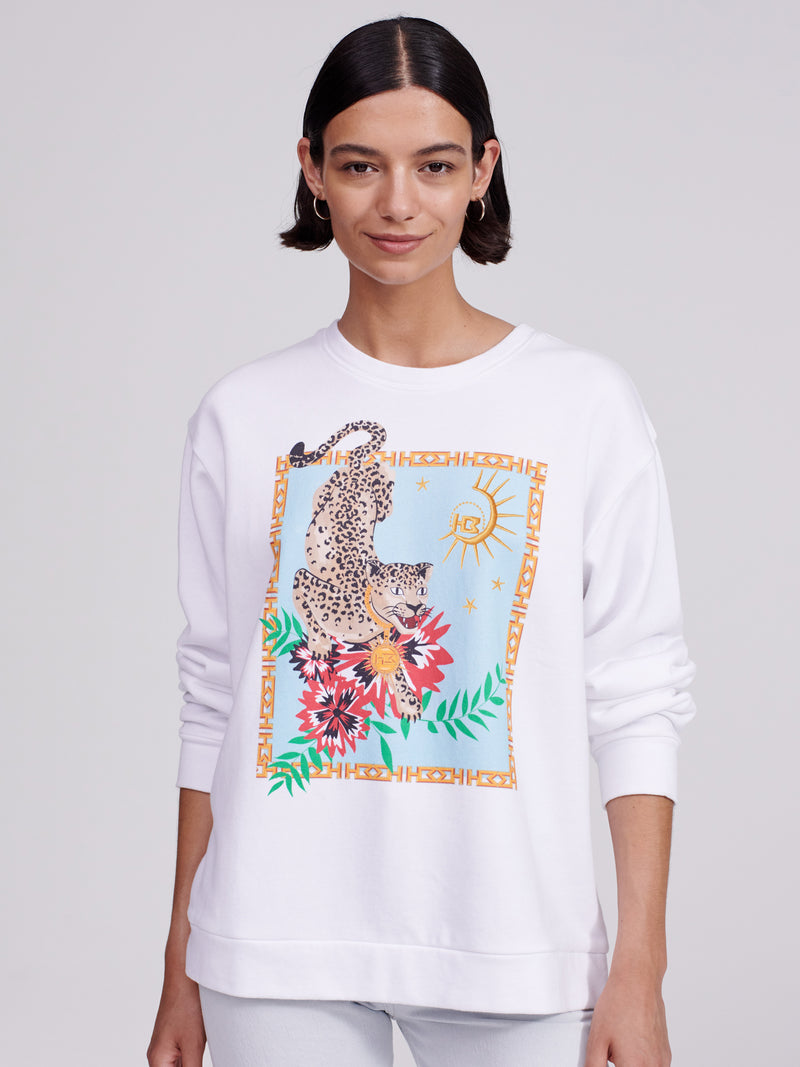 Enchanted Leopard Print Embroidered Cotton Sweatshirt